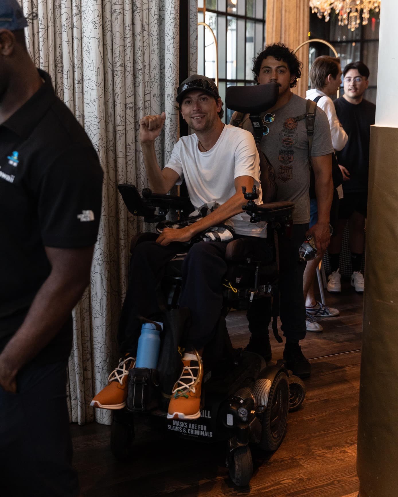 Crash (CrashMetaX) in a hotel lobby Crash (CrashMetaX) in a hotel lobby giving a thumbs up